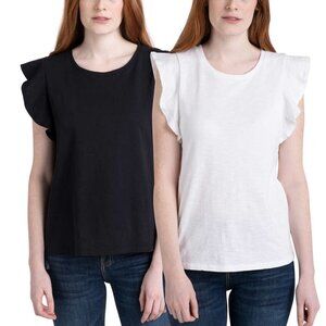 NWT Ecothreads Women's 2-pack Flutter Sleeve T-Shirt Soft Organic Cotton Tee Top